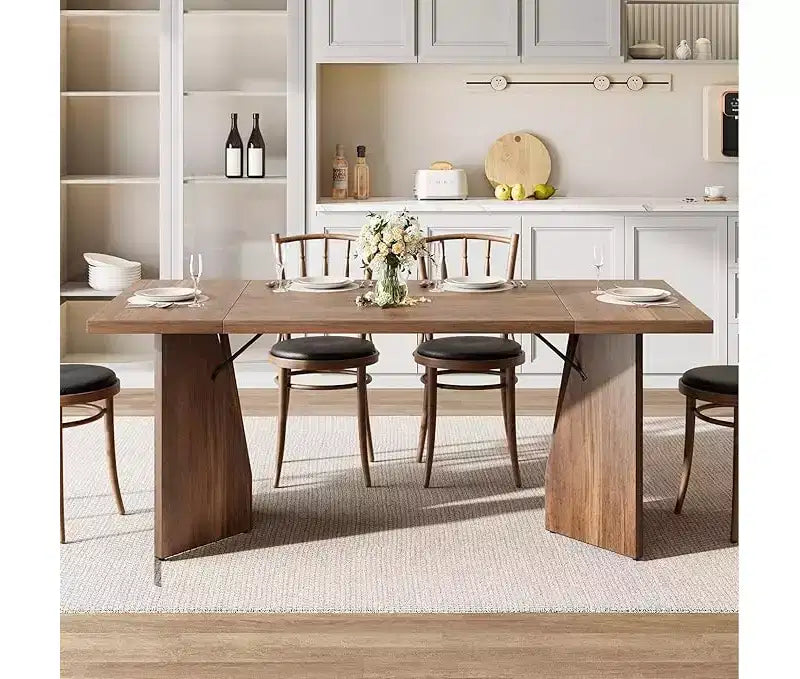 Tavolo da pranzo rettangolare da 180 cm per 6-8 persone, grande tavolo da cucina in stile rustico, tavolo da pranzo in legno con piano spesso e gambe piatte e robuste