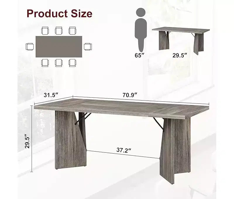 Tavolo da pranzo rettangolare da 180 cm per 6-8 persone, grande tavolo da cucina in stile rustico, tavolo da pranzo in legno con piano spesso e gambe piatte e robuste