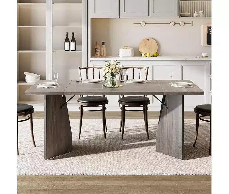 Tavolo da pranzo rettangolare da 180 cm per 6-8 persone, grande tavolo da cucina in stile rustico, tavolo da pranzo in legno con piano spesso e gambe piatte e robuste