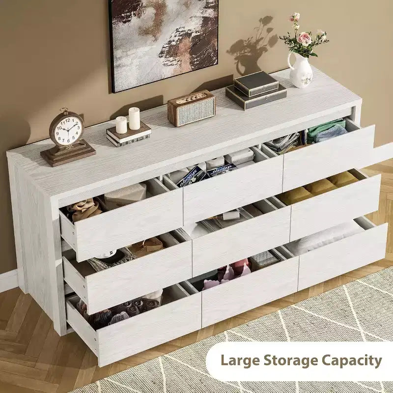 Cassettiera a 9 cassetti per camera da letto, Comò moderno e spazioso, Grande cassettiera in legno per soggiorno, corridoio, ingresso