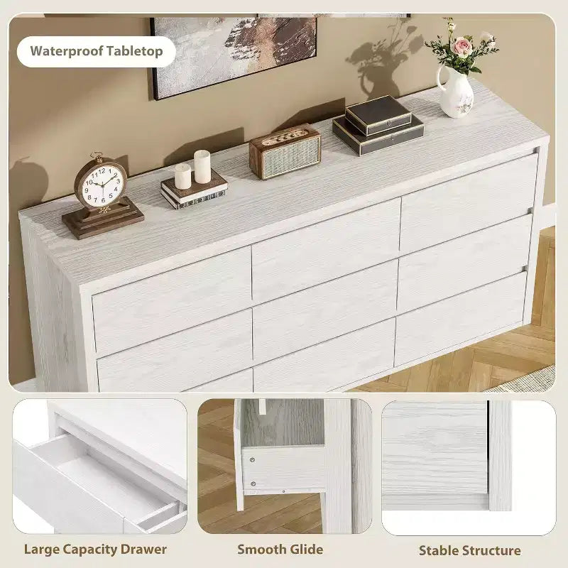 Cassettiera a 9 cassetti per camera da letto, Comò moderno e spazioso, Grande cassettiera in legno per soggiorno, corridoio, ingresso