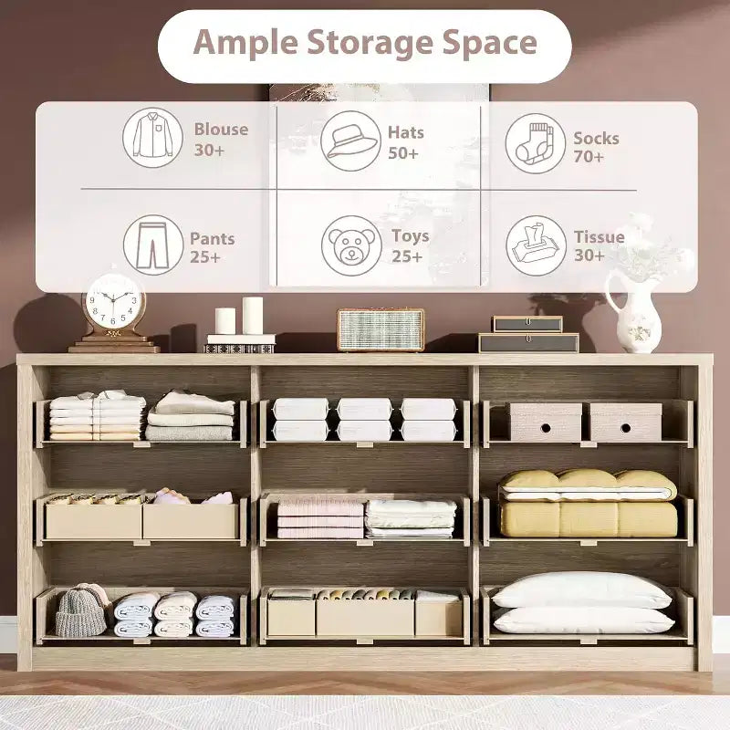 Cassettiera a 9 cassetti per camera da letto, Comò moderno e spazioso, Grande cassettiera in legno per soggiorno, corridoio, ingresso