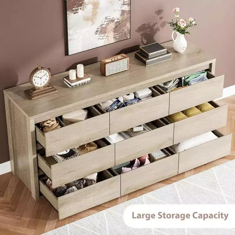 Cassettiera a 9 cassetti per camera da letto, Comò moderno e spazioso, Grande cassettiera in legno per soggiorno, corridoio, ingresso