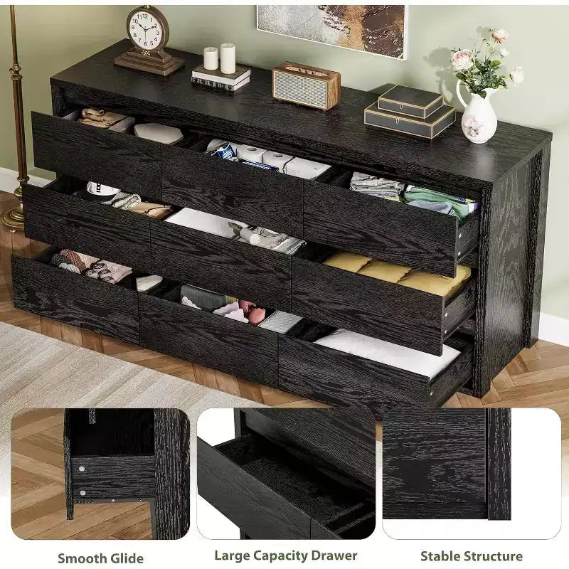 Cassettiera a 9 cassetti per camera da letto, Comò moderno e spazioso, Grande cassettiera in legno per soggiorno, corridoio, ingresso