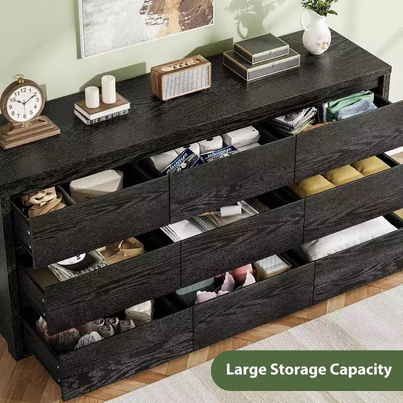 Cassettiera a 9 cassetti per camera da letto, Comò moderno e spazioso, Grande cassettiera in legno per soggiorno, corridoio, ingresso