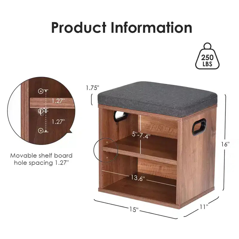 Panca scarpiera moderna con morbido sedile imbottito, struttura in legno e contenitore integrato