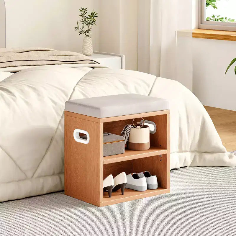 Modern Shoe Storage Bench with Soft Cushioned Seat, Wooden Frame & Built-In Storage