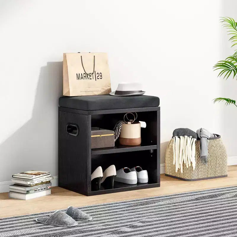 Modern Shoe Storage Bench with Soft Cushioned Seat, Wooden Frame & Built-In Storage