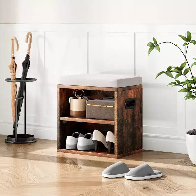 Modern Shoe Storage Bench with Soft Cushioned Seat, Wooden Frame & Built-In Storage