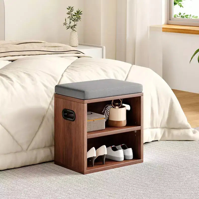 Modern Shoe Storage Bench with Soft Cushioned Seat, Wooden Frame & Built-In Storage
