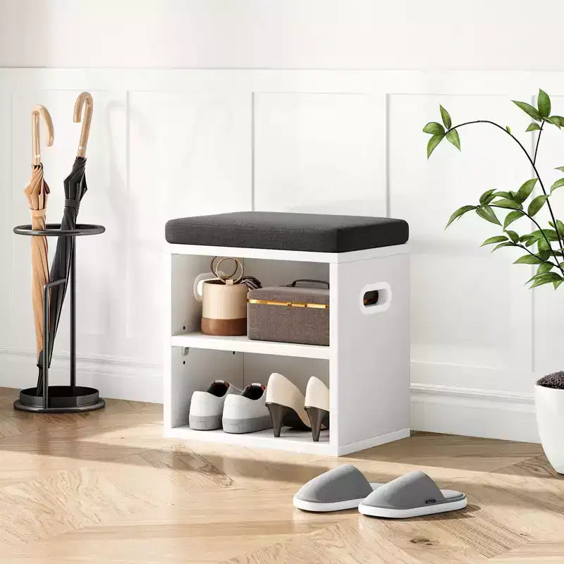 Modern Shoe Storage Bench with Soft Cushioned Seat, Wooden Frame & Built-In Storage