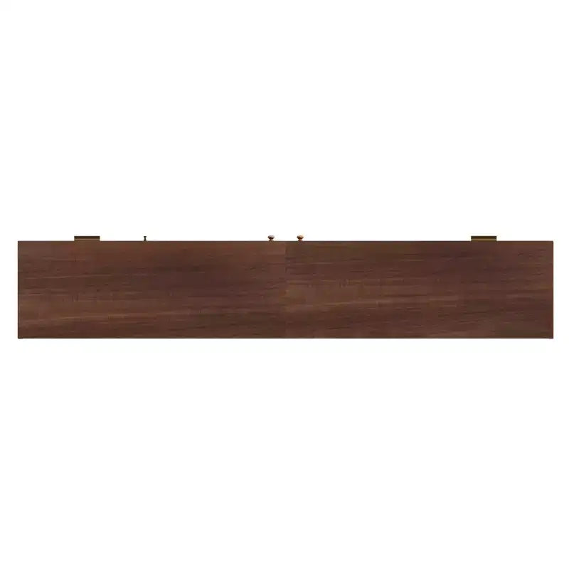 Mobile TV da 86" marrone scuro per TV fino a 90", LED controllabili da app, ante in rattan, 2 cassetti e vani in vetro