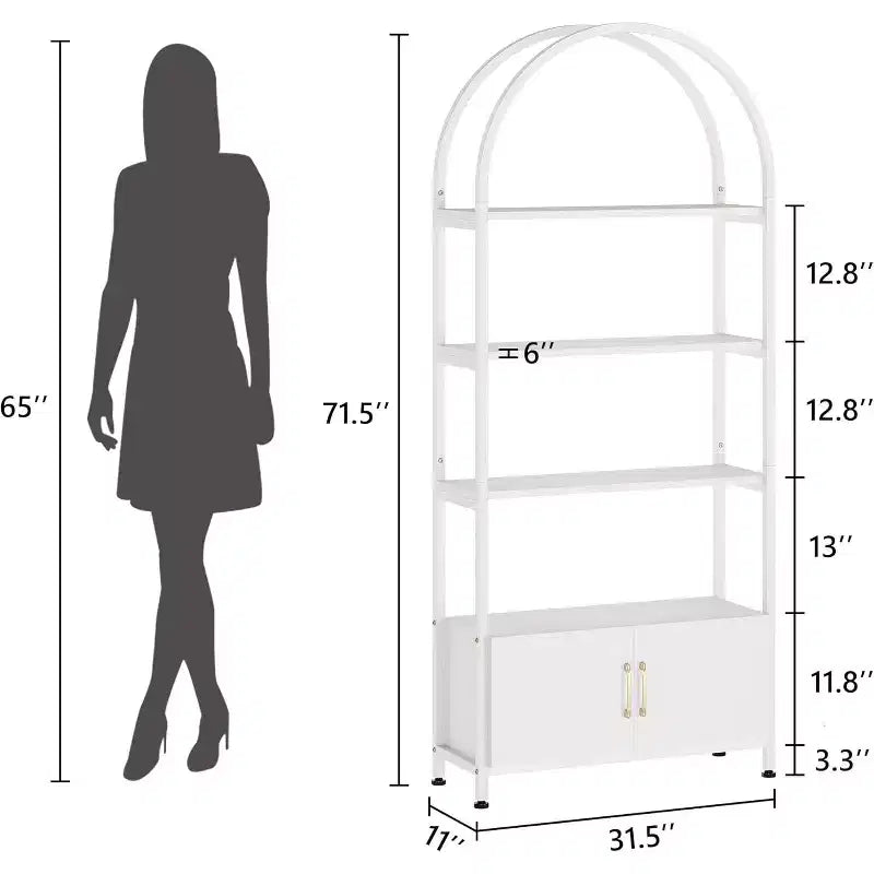 Libreria, Scaffale Alto con Mobiletto in Legno, Scaffalatura Verticale da Terra per Soggiorno e Ufficio, Bianco