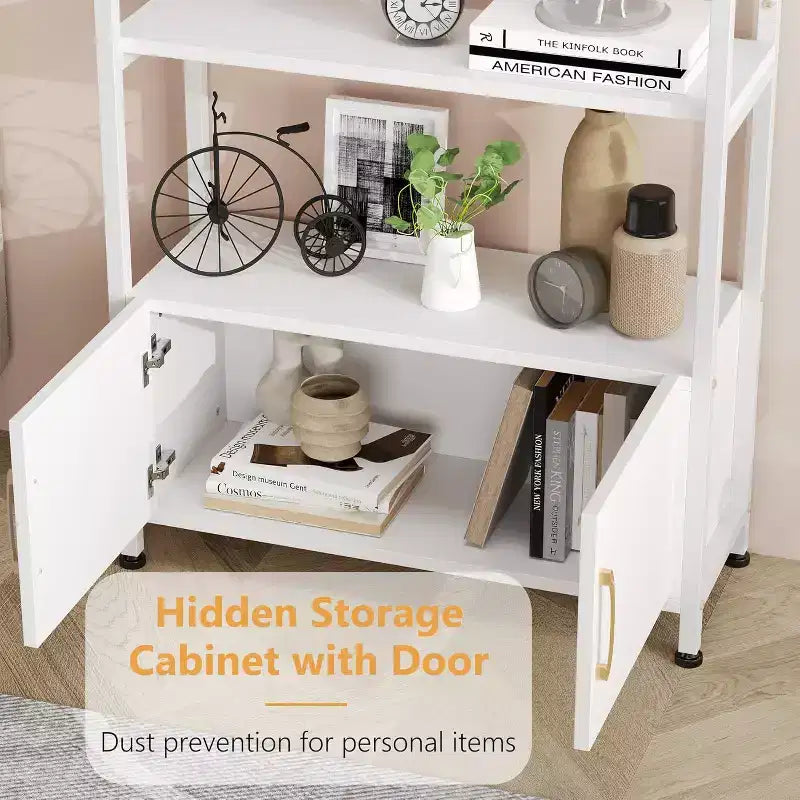 Libreria, Scaffale Alto con Mobiletto in Legno, Scaffalatura Verticale da Terra per Soggiorno e Ufficio, Bianco