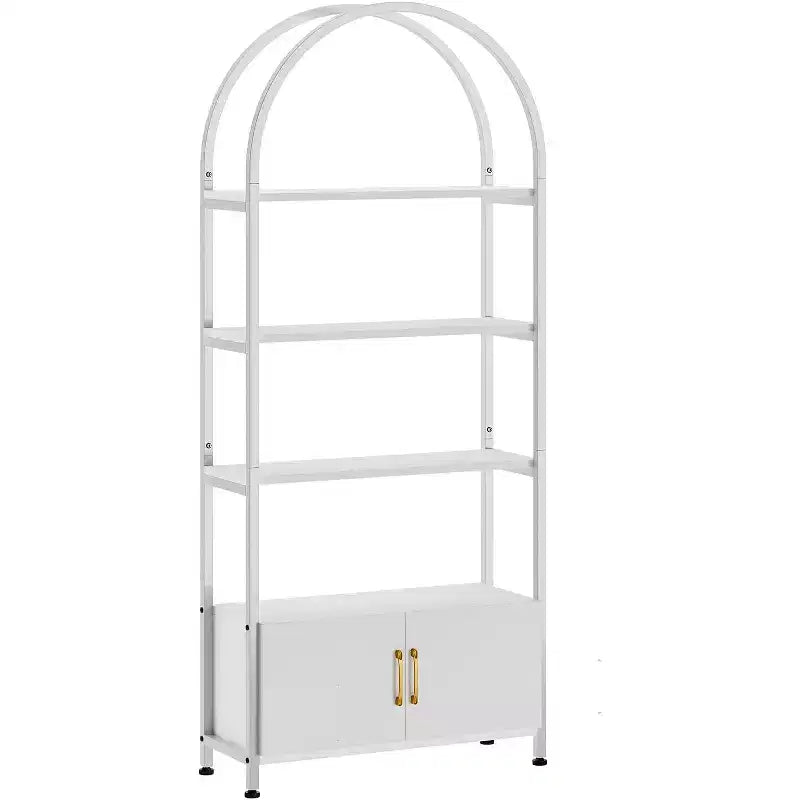 Libreria, Scaffale Alto con Mobiletto in Legno, Scaffalatura Verticale da Terra per Soggiorno e Ufficio, Bianco
