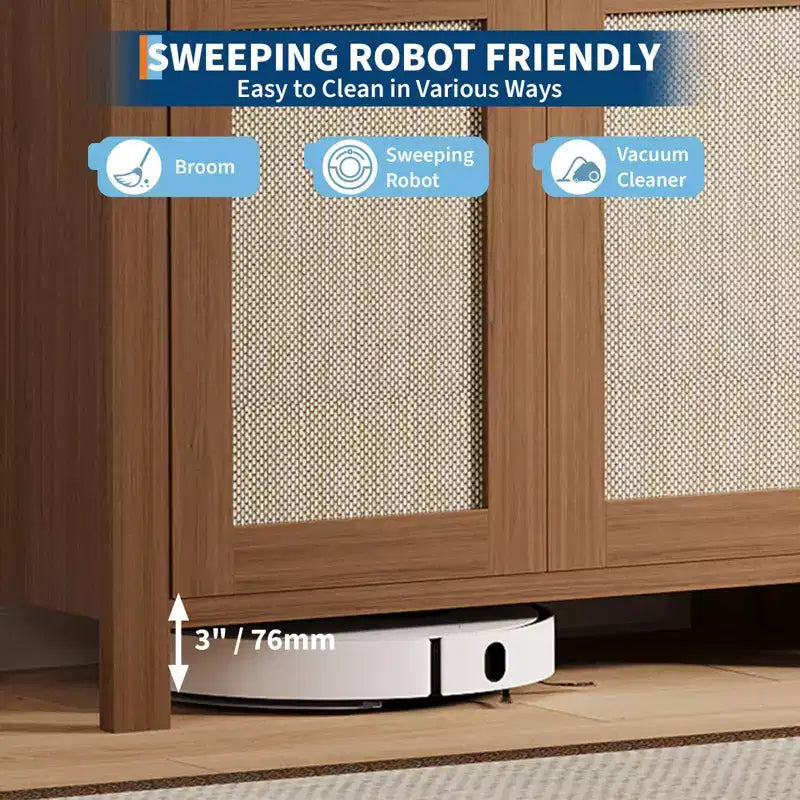Madia in Rattan per Ingresso Mobile Buffet con Ripiani Regolabili e Cassetto per Cucina/Sala da Pranzo/Soggiorno (Robusta Struttura in Legno)