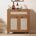 Rattan Entryway Sideboard  Adjustable Shelves & Drawer Buffet Cabinet for Kitchen/Dining/Living Room (Sturdy Wood Construction)