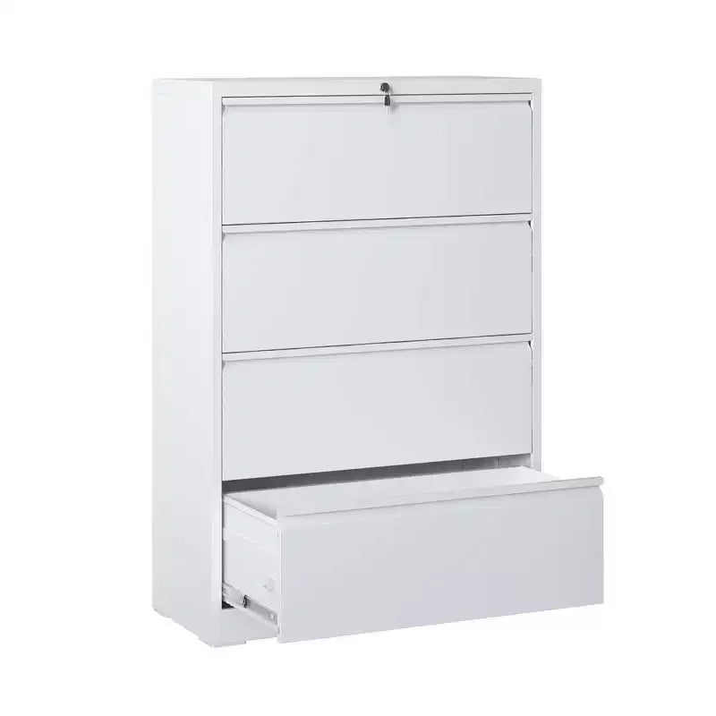 Cassettiera Portadocumenti in Acciaio Laterale Bianca da 52" con Serratura, 4 Cassetti, Capacità 200 kg, Adatta per Formati Legale/Lettera/A4/F4