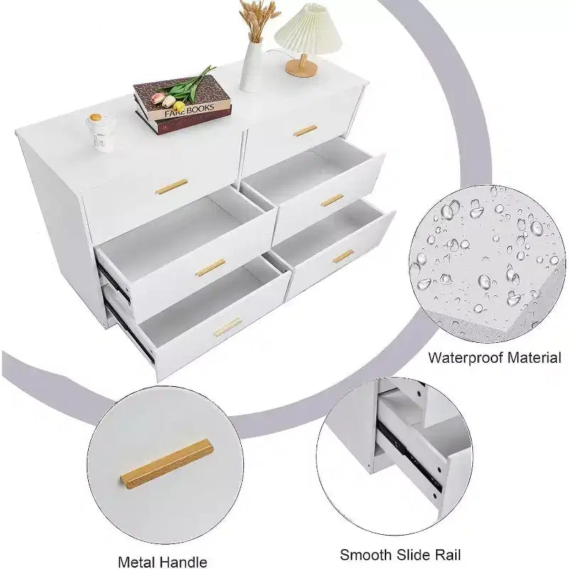 Cassettiera a 6 cassetti, Cassettiera moderna Struttura resistente con cassetti profondi, Dispositivo antiribaltamento per casa, ufficio, soggiorno