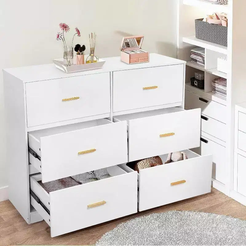 Cassettiera a 6 cassetti, Cassettiera moderna Struttura resistente con cassetti profondi, Dispositivo antiribaltamento per casa, ufficio, soggiorno