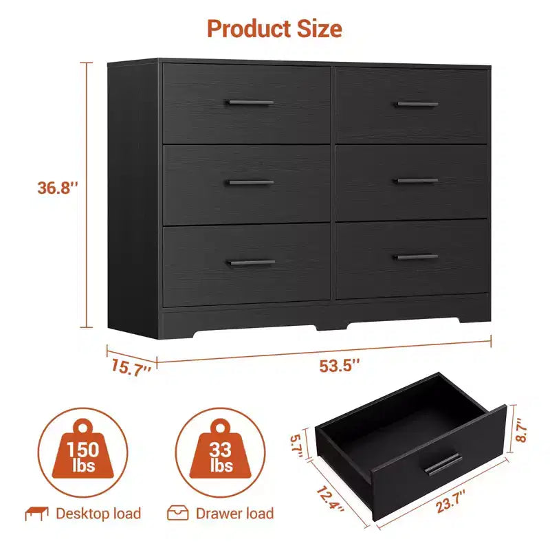 Cassettiera a 6 cassetti, Cassettiera moderna Struttura resistente con cassetti profondi, Dispositivo antiribaltamento per casa, ufficio, soggiorno