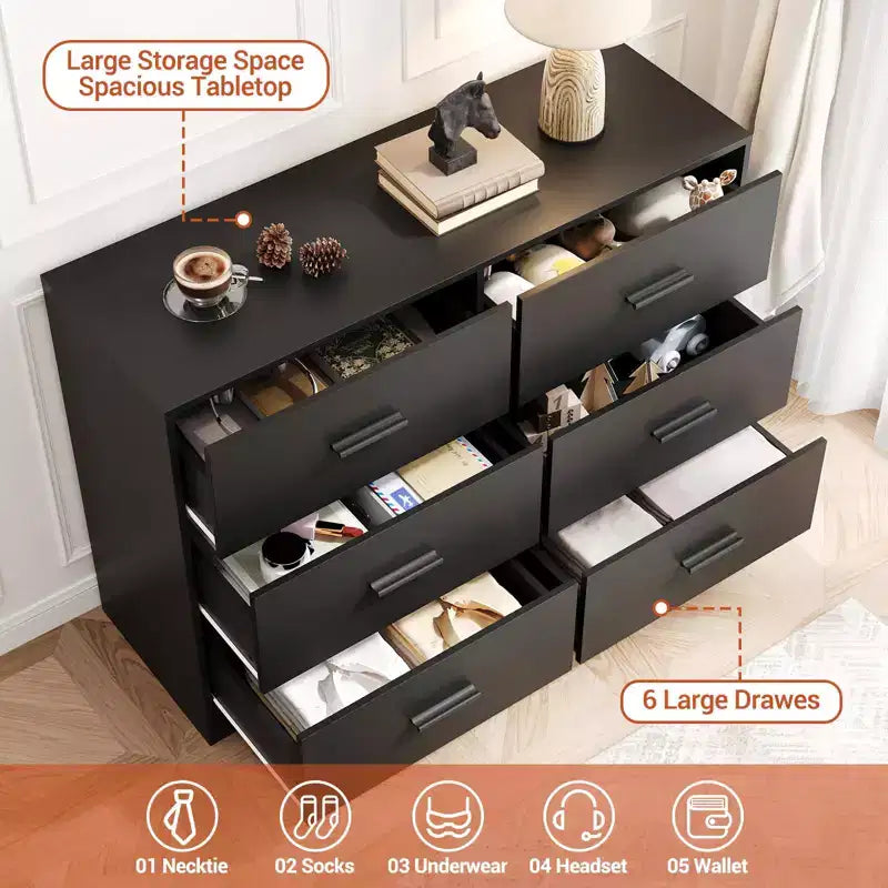 Cassettiera a 6 cassetti, Cassettiera moderna Struttura resistente con cassetti profondi, Dispositivo antiribaltamento per casa, ufficio, soggiorno