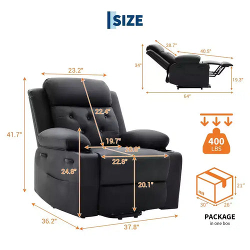Poltrona Reclinabile Elettrica Extra Large da 42" con Massaggio, Riscaldamento, Doppi Portabicchieri e Tasche Laterali, in Pelle PU