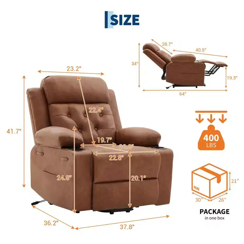Poltrona Reclinabile Elettrica Extra Large da 42" con Massaggio, Riscaldamento, Doppi Portabicchieri e Tasche Laterali, in Pelle PU