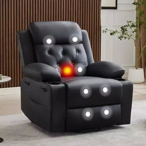 COZONY 42 Lift Recliner Chair, Oversized PU Leather Power Lift Sofa with Massage & Heat, Dual Cup Holders, Side Pockets for Living Room