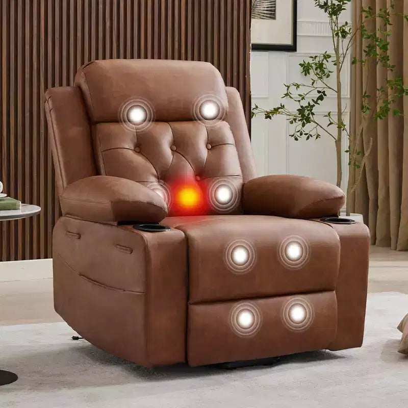 42" Oversized Power Lift Recliner Chair with Massage, Heat, Dual Cup Holders & Side Pockets, PU Leather