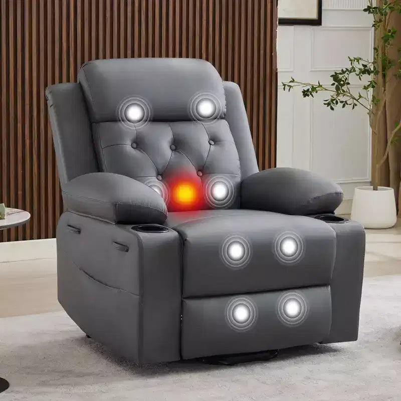42" Oversized Power Lift Recliner Chair with Massage, Heat, Dual Cup Holders & Side Pockets, PU Leather