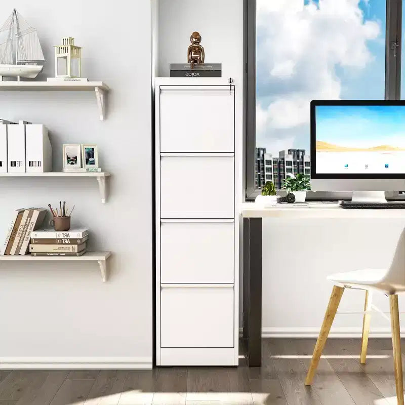 Armadio schedario verticale in acciaio bianco da 52" con serratura, 4 cassetti ad estrazione completa, adatto per A4/Legal/Letter