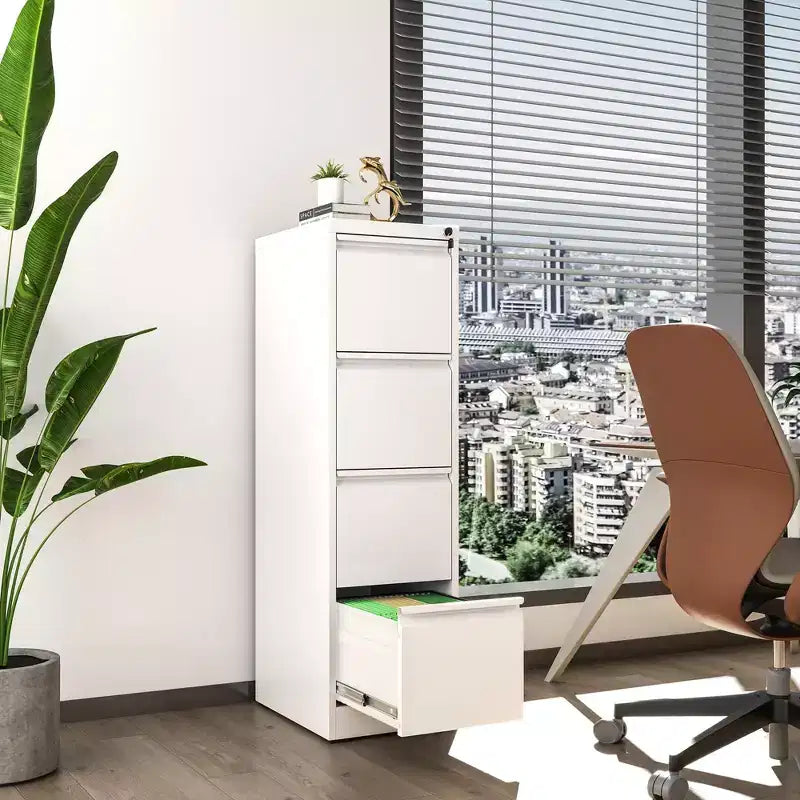 Armadio schedario verticale in acciaio bianco da 52" con serratura, 4 cassetti ad estrazione completa, adatto per A4/Legal/Letter