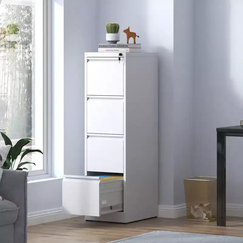 Armadio schedario verticale in acciaio bianco da 52" con serratura, 4 cassetti ad estrazione completa, adatto per A4/Legal/Letter