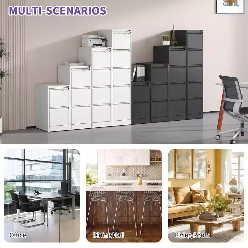 Armadio schedario verticale in acciaio bianco da 52" con serratura, 4 cassetti ad estrazione completa, adatto per A4/Legal/Letter
