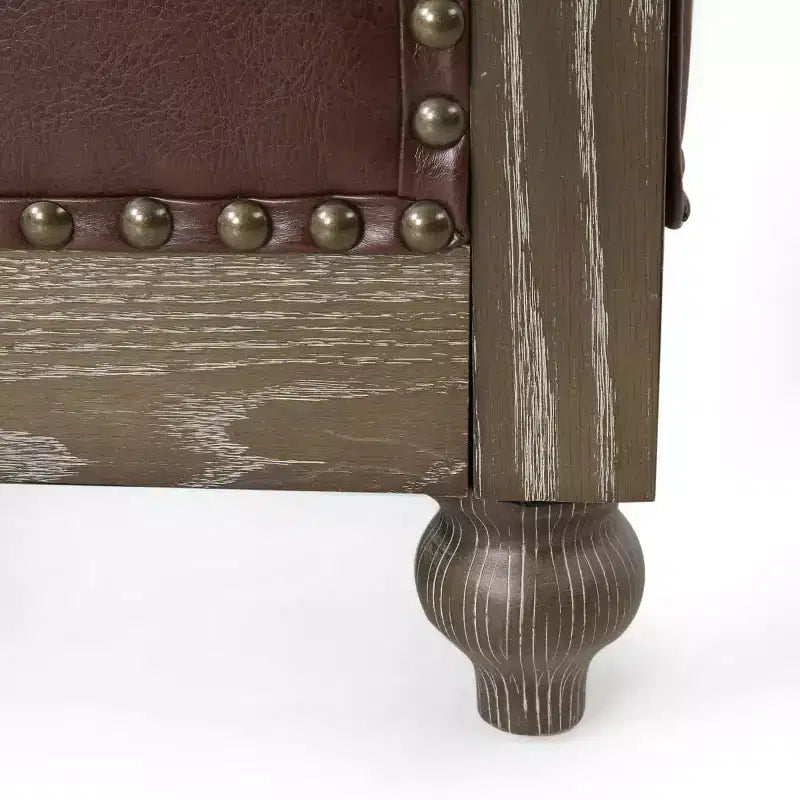 Divano Chesterfield Classico a 3 Posti con Schienale Trapuntato, Rivetti Decorativi, Ecopelle e Gambe in Betulla