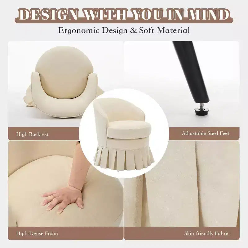 Sedia da pranzo imbottita, poltrona moderna di metà secolo, sgabello da trucco, comoda poltrona singola per camera da letto, soggiorno, sala da pranzo, beige
