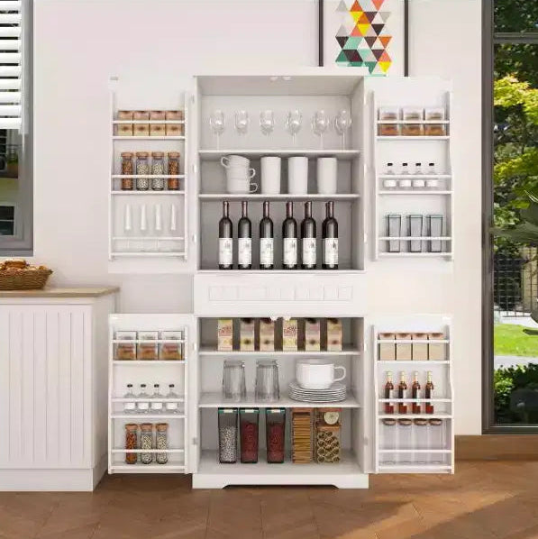 71 Tall Kitchen Pantry Cabinet with Shelves, Portable Storage with 12-Door Spice Racks, Gabinetes para Cocina for Kitchen, Living Room, Dining Room