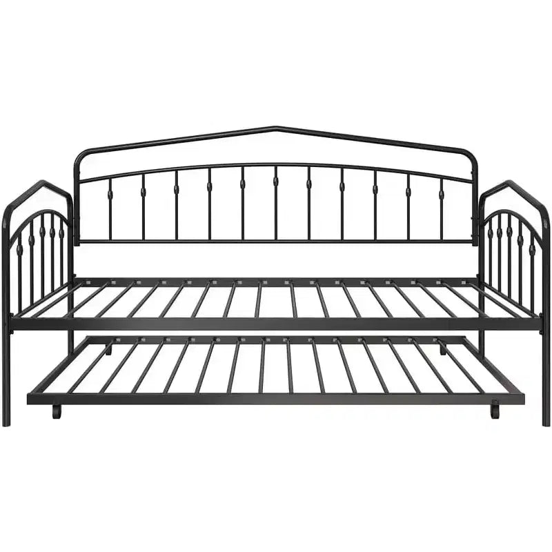 Letto a giorno matrimoniale con letto estraibile singolo, Robusto telaio in metallo, Letto a giorno con struttura letto estraibile, Base materasso con supporto a doghe in metallo