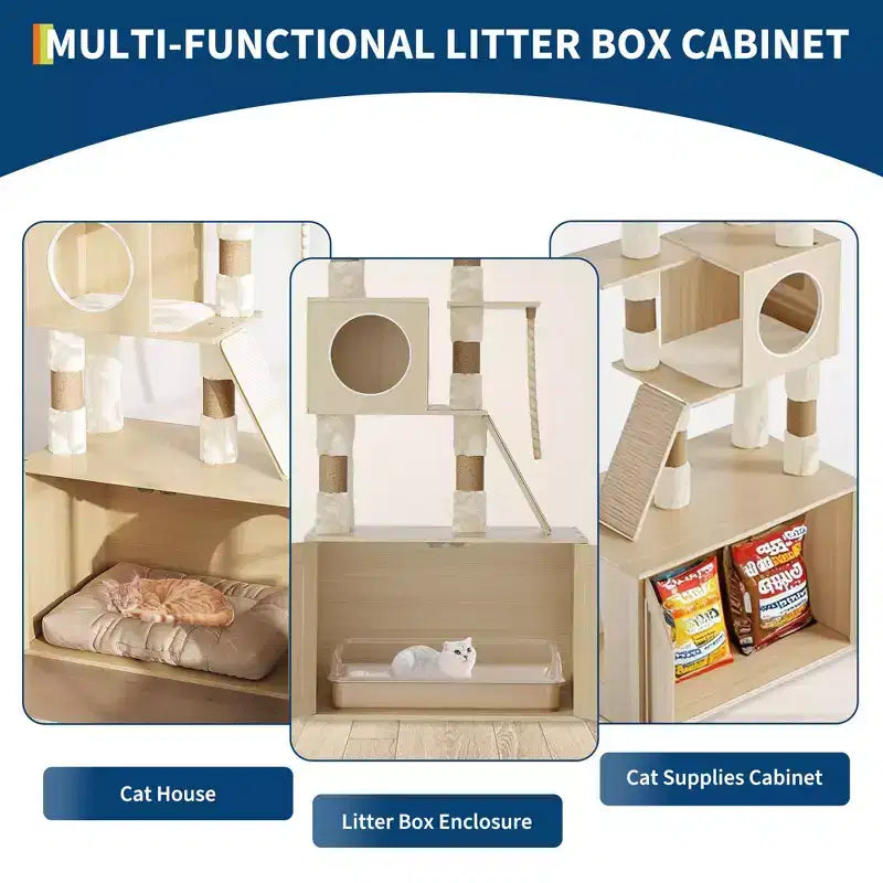 Tiragraffi 2 in 1 con mobile lettiera, condominio per gatti alto 170 cm, amaca, cuscini lavabili, posatoi a più livelli e pali tiragraffi per gatti