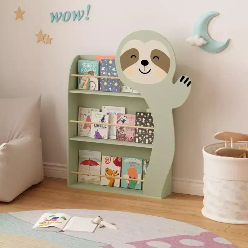 Libreria a forma di bradipo per bambini, espositore per libri per bambini con 3 ripiani, design a forma di animale carino, libreria in legno per la cameretta dei giochi