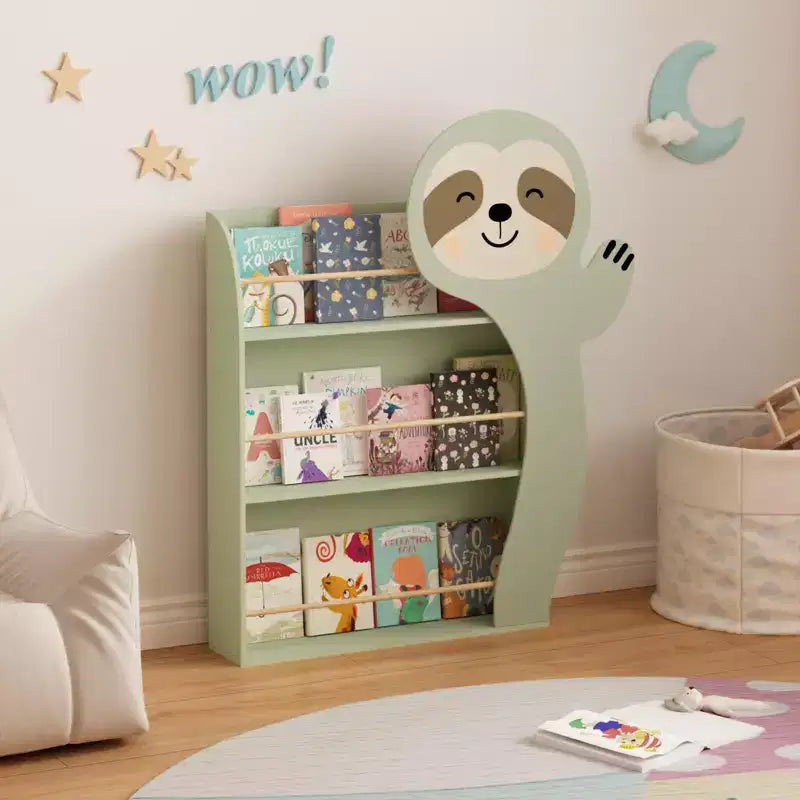 Libreria a forma di bradipo per bambini, espositore per libri per bambini con 3 ripiani, design a forma di animale carino, libreria in legno per la cameretta dei giochi