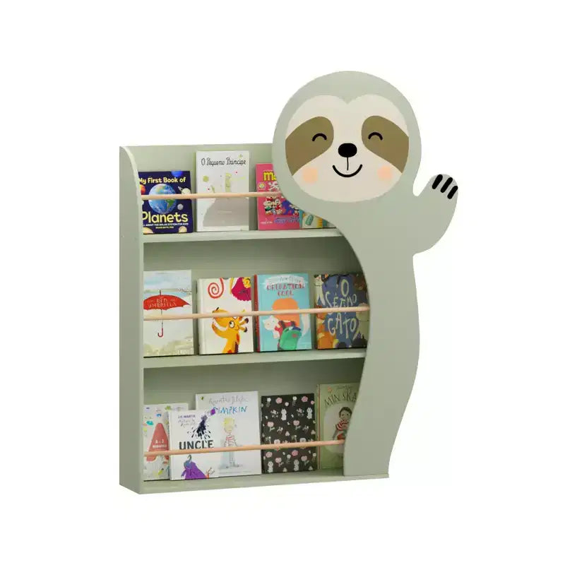 Libreria a forma di bradipo per bambini, espositore per libri per bambini con 3 ripiani, design a forma di animale carino, libreria in legno per la cameretta dei giochi