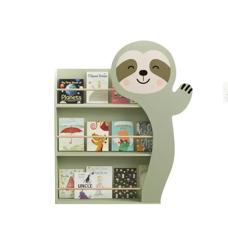Libreria a forma di bradipo per bambini, espositore per libri per bambini con 3 ripiani, design a forma di animale carino, libreria in legno per la cameretta dei giochi