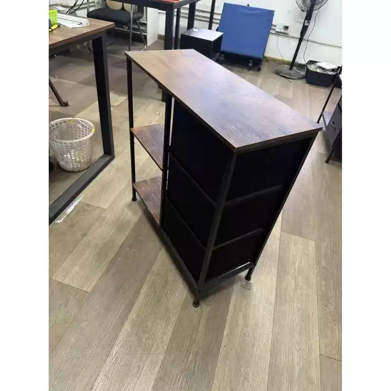 Cassettiera a 3 cassetti con ripiano aperto, supporto per stampante in legno con contenitore, schedario in tessuto per documenti A4/lettere per ufficio domestico