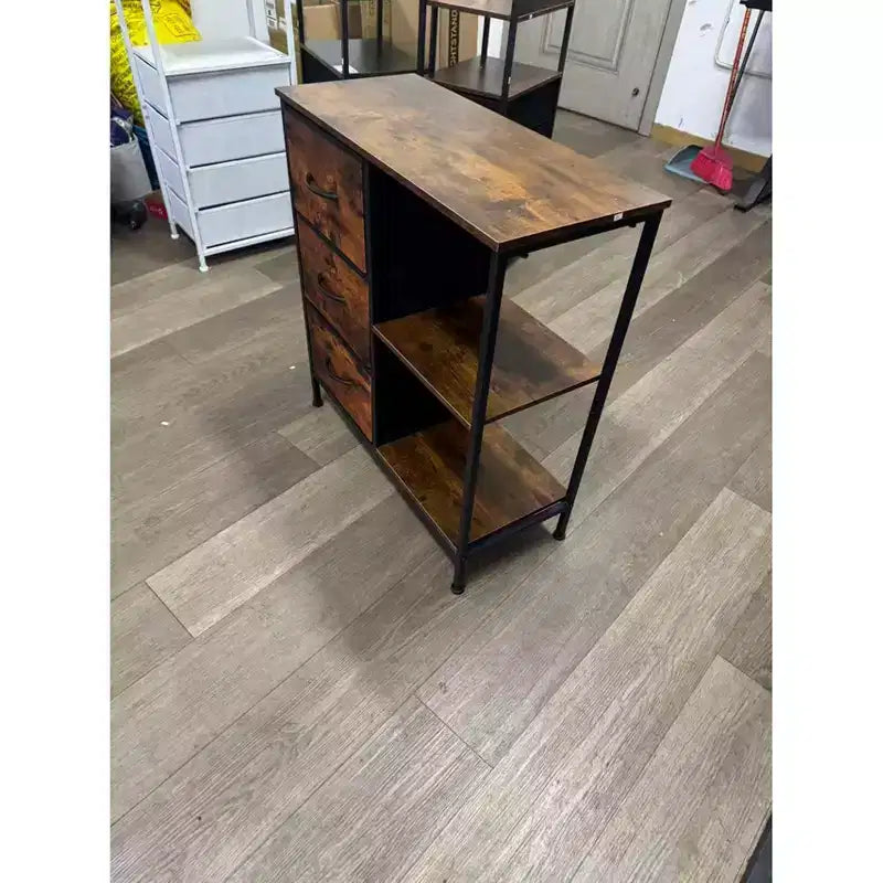 Cassettiera a 3 cassetti con ripiano aperto, supporto per stampante in legno con contenitore, schedario in tessuto per documenti A4/lettere per ufficio domestico
