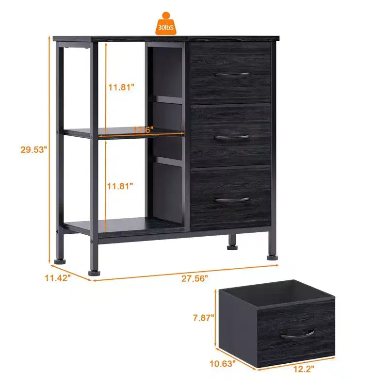 Cassettiera a 3 cassetti con ripiano aperto, supporto per stampante in legno con contenitore, schedario in tessuto per documenti A4/lettere per ufficio domestico