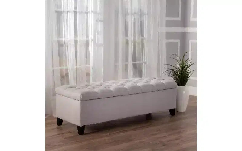 Panca Pouf Contenitore Capitonnè da 51" con Cuciture a Rombo, Contenitore Nascosto e Gambe Robuste