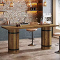 Tavolo da bar industriale alto 70,9" con doppia base a piedistallo, per 4-6 persone