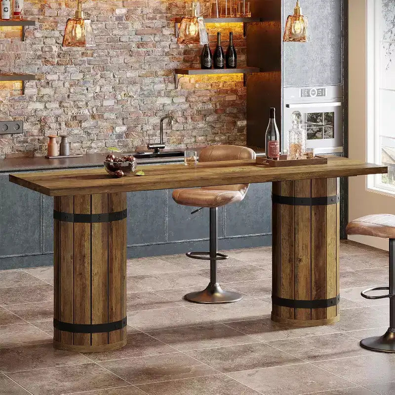 Tavolo da bar industriale alto 70,9" con doppia base a piedistallo, per 4-6 persone